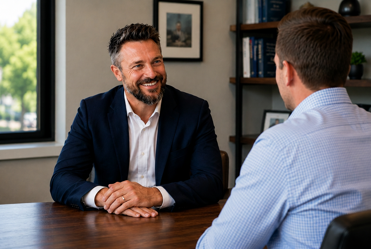 Daniel Rohr in an advisory conversation with a client across the table.