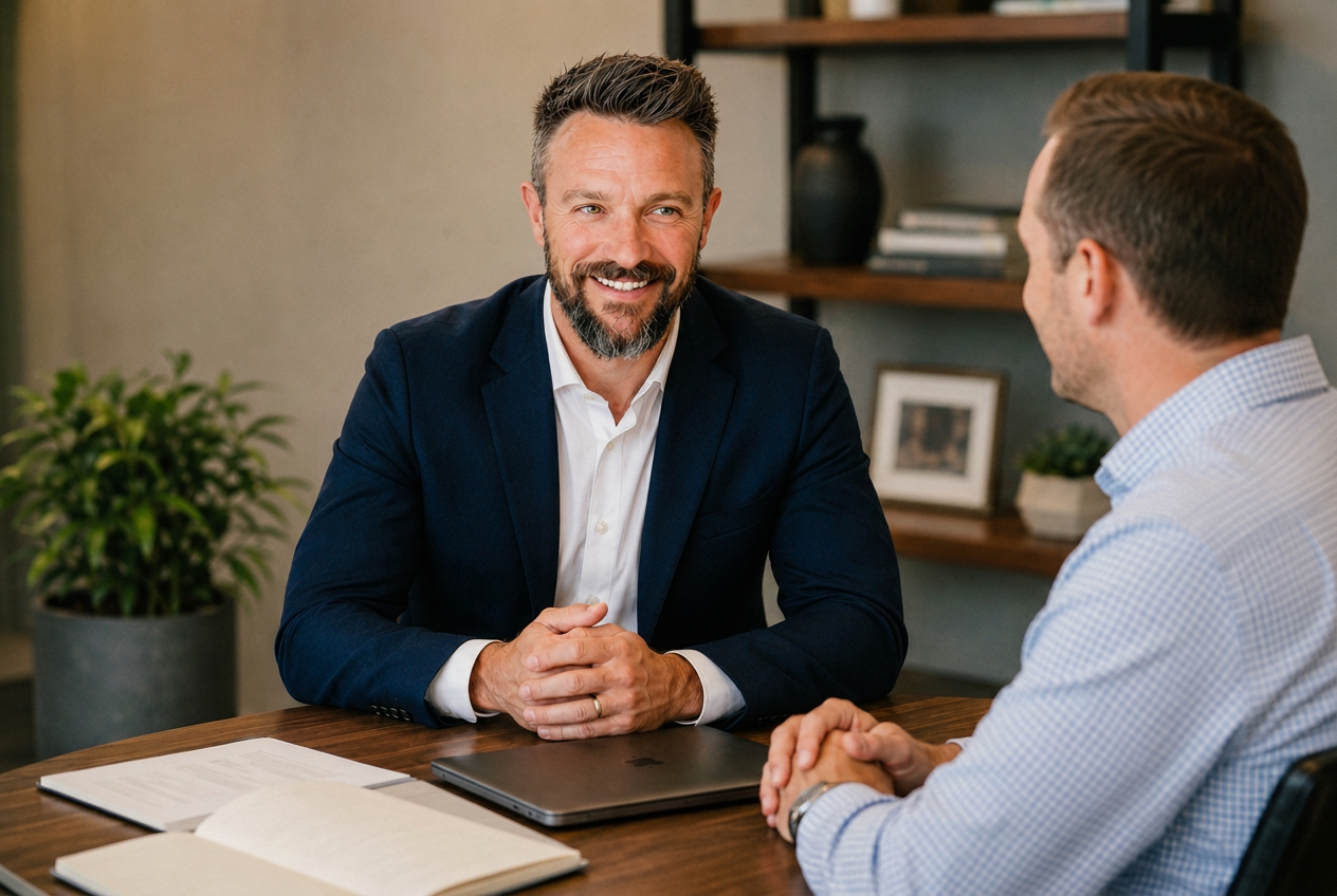 Daniel Rohr in an advisory conversation with a client across the table.